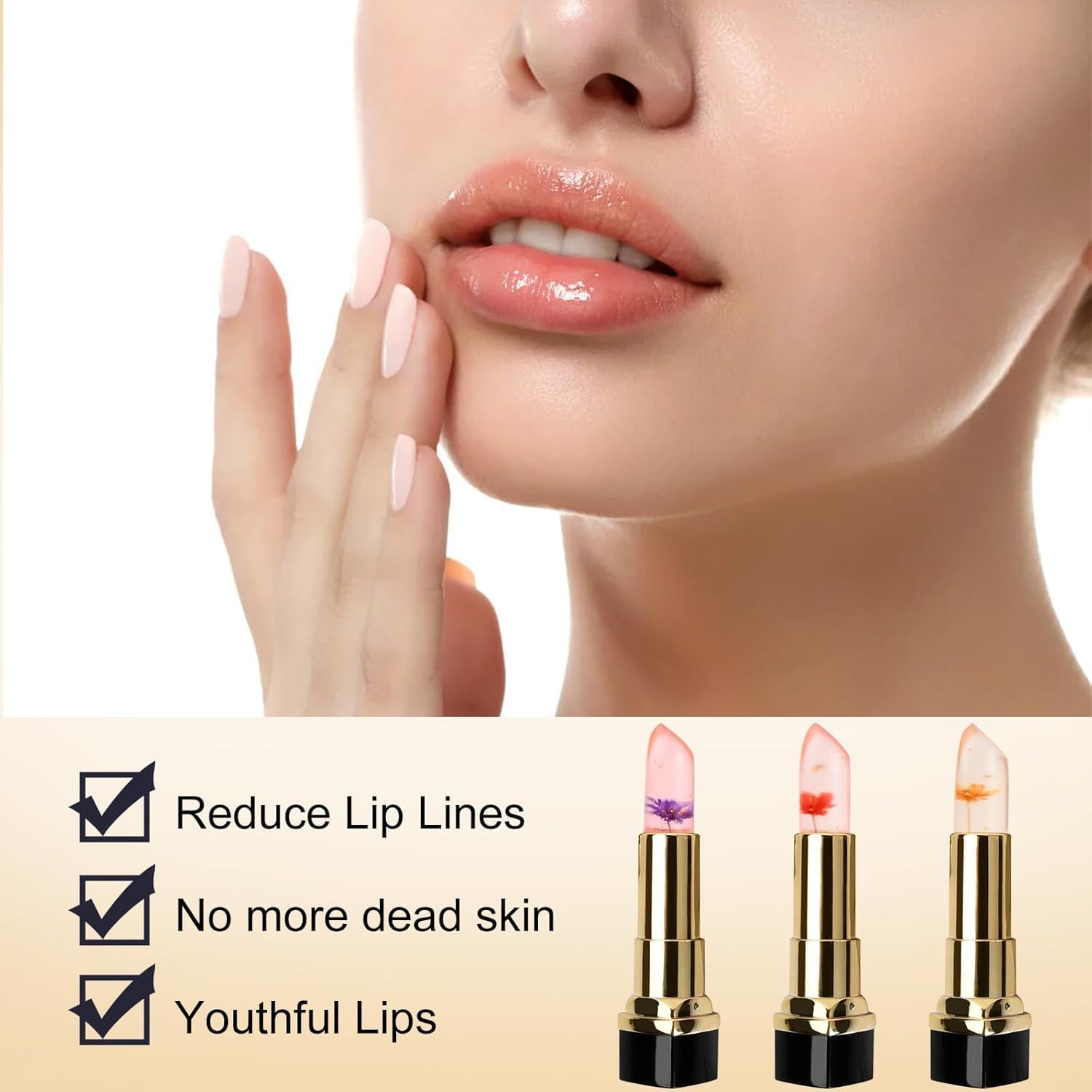 Crystal Flower Lip Jelly Set, 3 Colors (Rose Blood, Magic Blue, Rose Tears), Moisturizing, Beeswax & Vitamin E, Non-Sticky Formula, Color-Changing