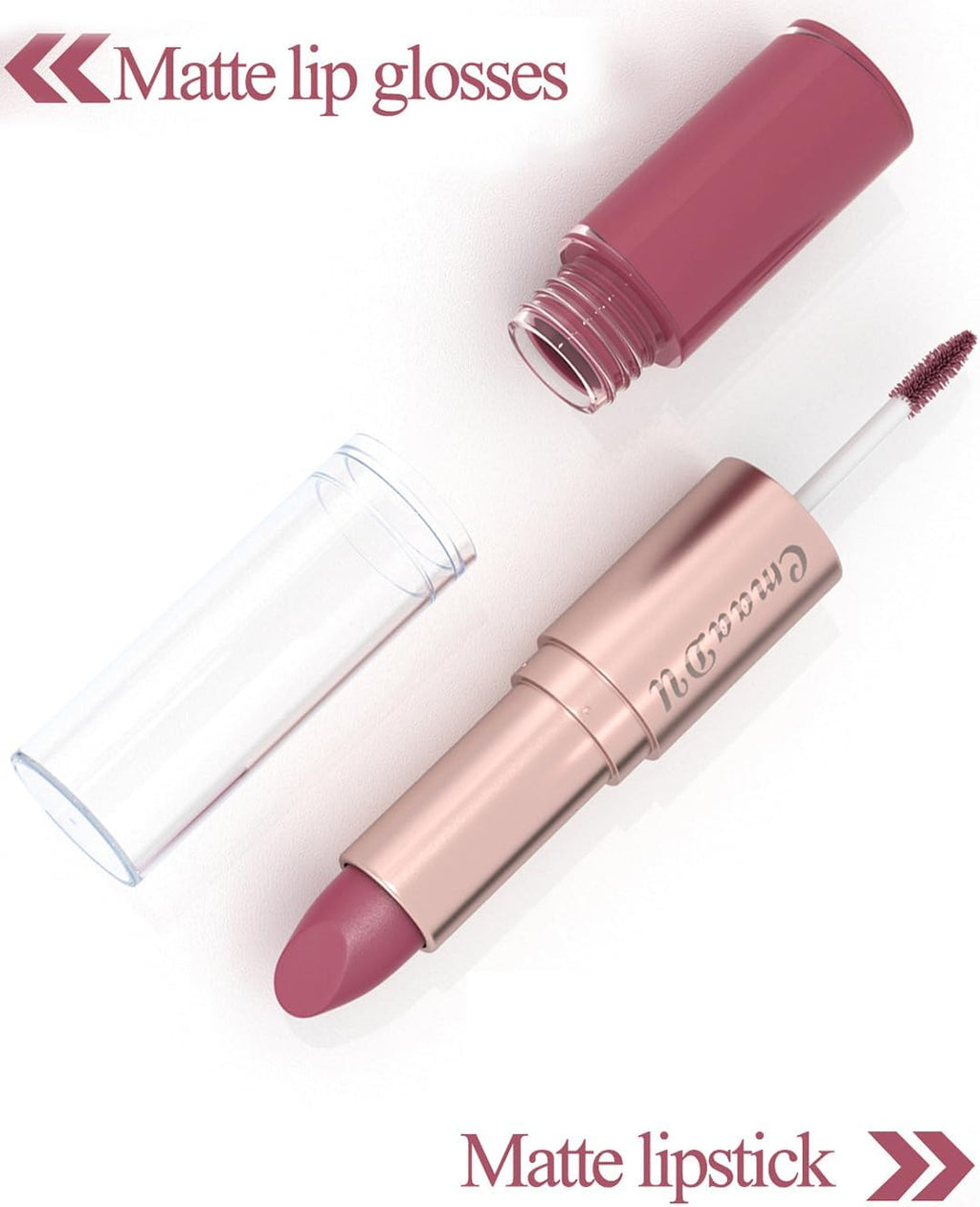 3 Pcs 2 in 1 Lipstick and Lip Gloss Set, Matte Velvet Double Headed High Pigmented Lipstick Gift Set, Waterproof Long Lasting Lip Makeup Gift Set for Women Bean Paste Red/Peach Pink/Bean Paste Pink