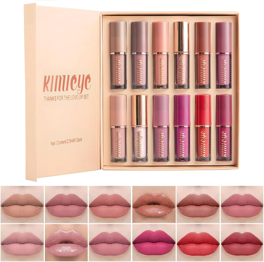 Women's Waterproof Long Lasting Non-Stick Cup Not Fade Nude 12 Pieces Velvet Matte Liquid Lipstick Set