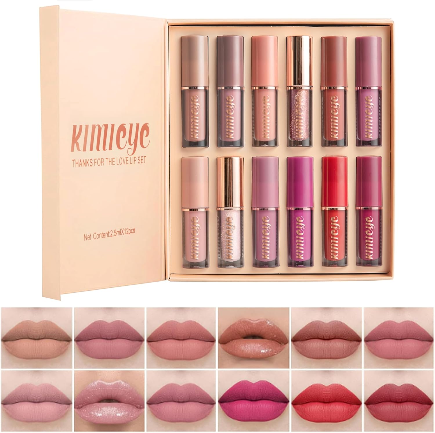 Women's Waterproof Long Lasting Non-Stick Cup Not Fade Nude 12 Pieces Velvet Matte Liquid Lipstick Set