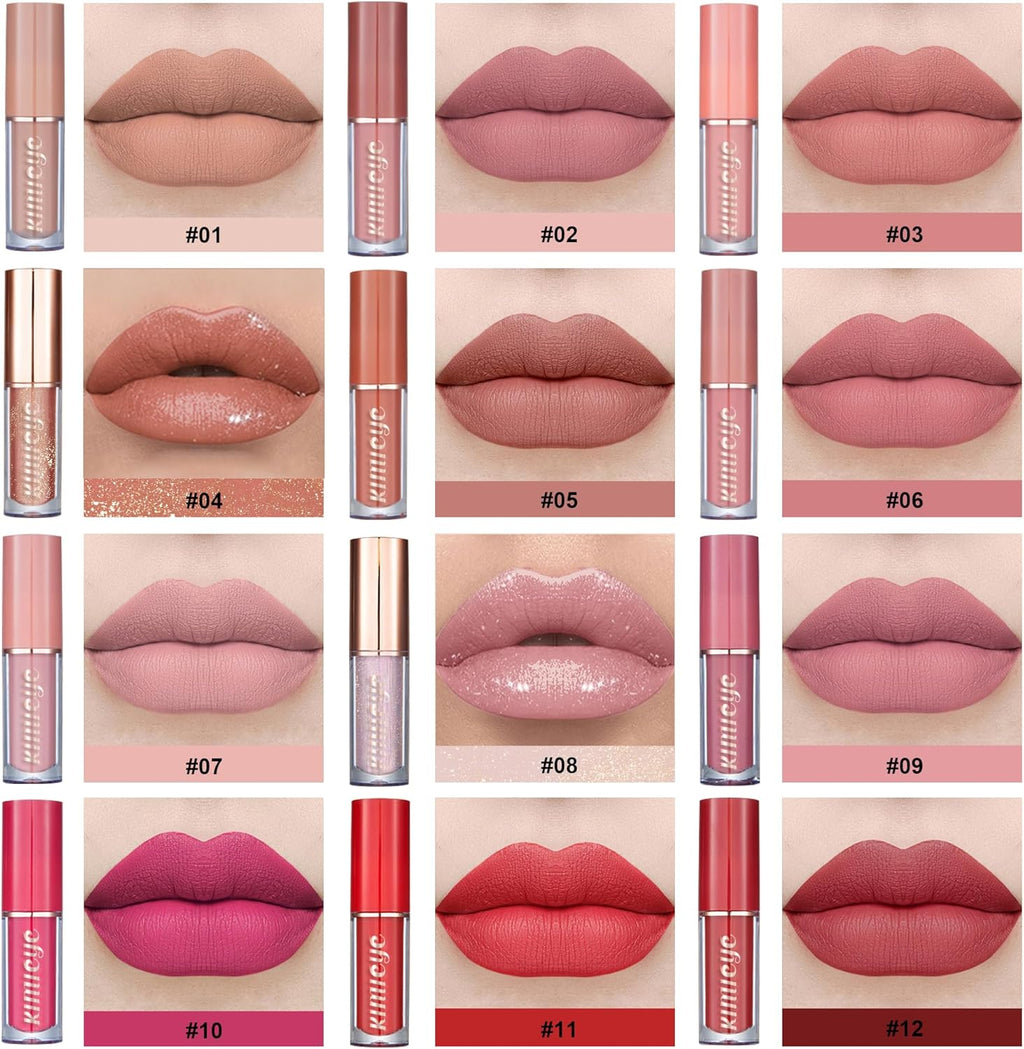 Women's Waterproof Long Lasting Non-Stick Cup Not Fade Nude 12 Pieces Velvet Matte Liquid Lipstick Set